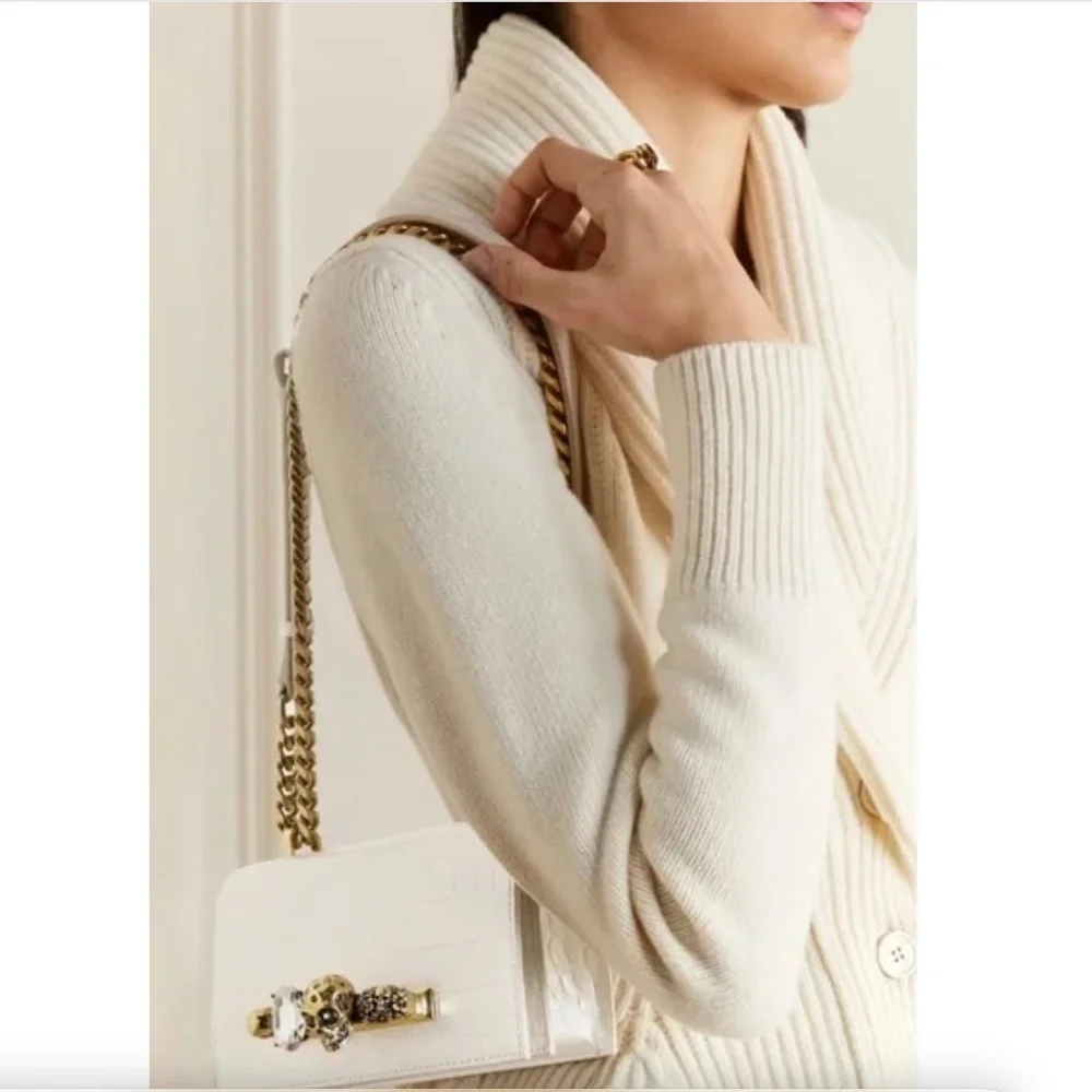 Alexander McQueen Ivory Croc Embossed Mini Jewelled Satchel Bag NEW!